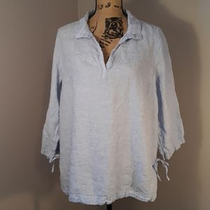 Sigrid Olsen Blue Linen Top XL